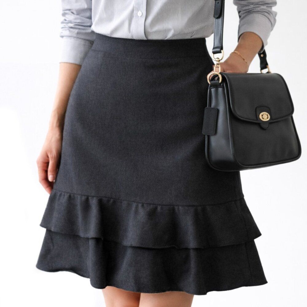 Anthropologie Double Ruffled Wool Skirt